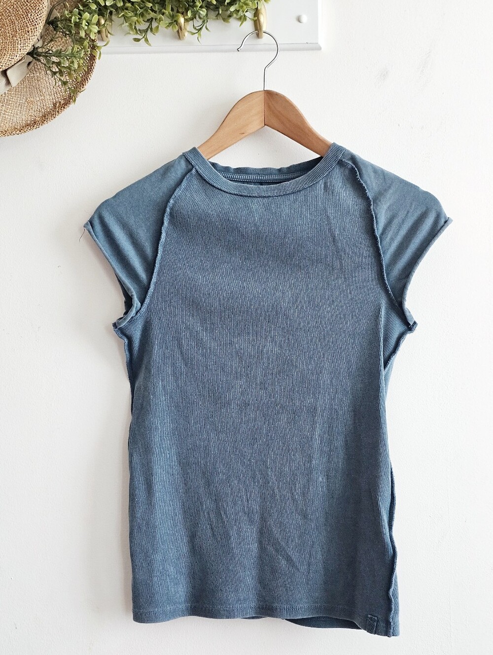 Free People We The Free Ever Had Tee Vintage Indigo Ribbed Exposed Seam L